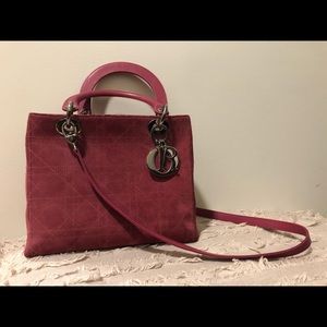 Authentic Christian Dior Lady Dior pink suede bag